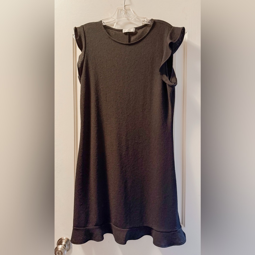 *Worn Once* Mango Black Ruffle Detail Mini Dress